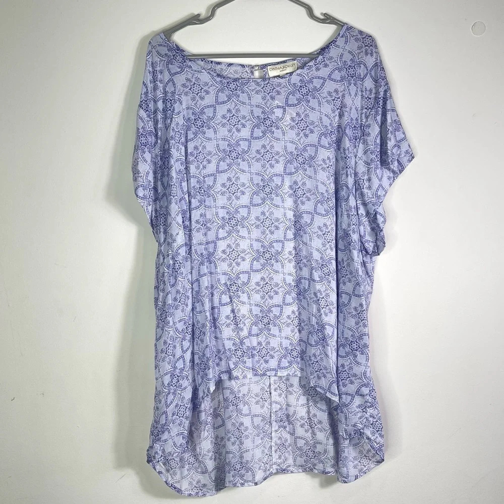 Cynthia Rowley Women's Purple Short Sleeve Round Neck Blouse Top Size 3X‎
